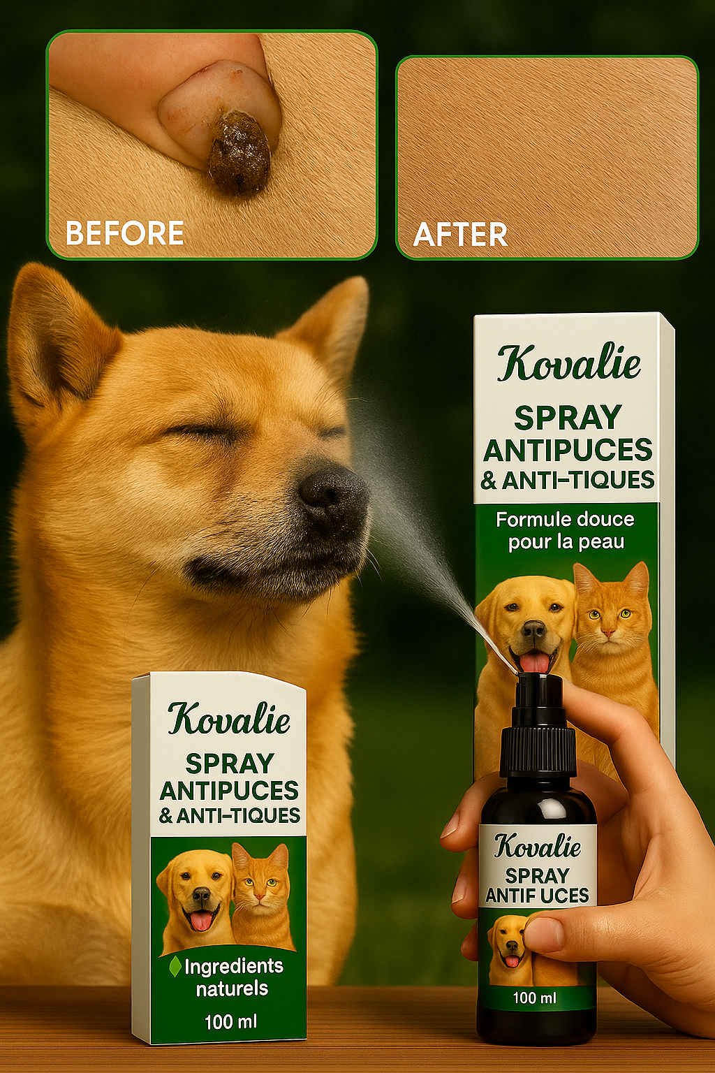 Kovalie - Spray Antiparasites pour Chiens et Chats